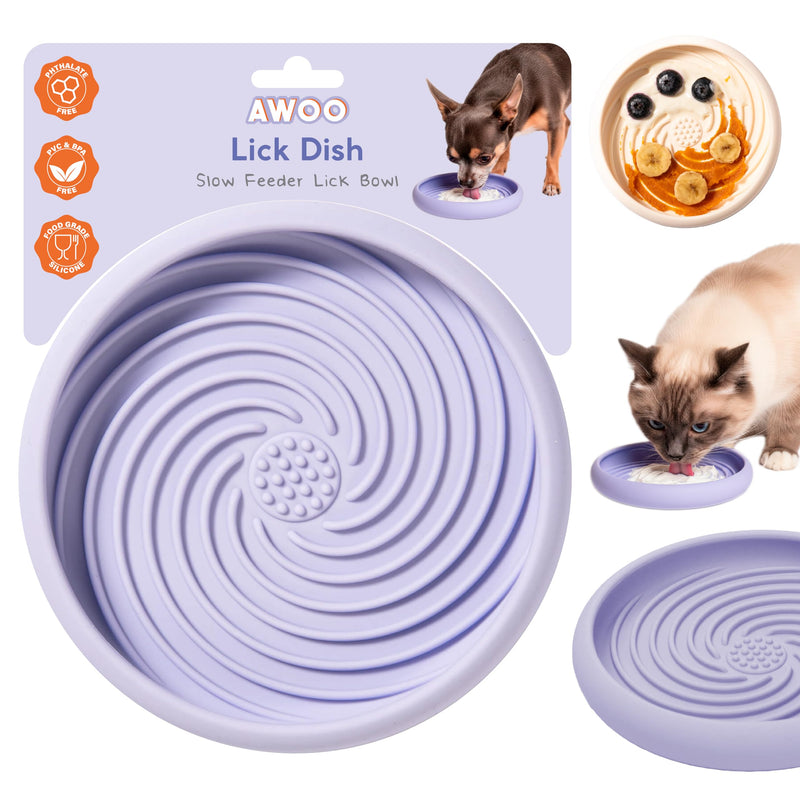 Awoo Lick Dish - Silicone Lick Mat + Slow Feeder for Cats & Small Dogs - Non-Slip Design with Suction Cups - Dishwasher Safe, Extends Mealtime, Reduces Anxiety (Periwinkle)