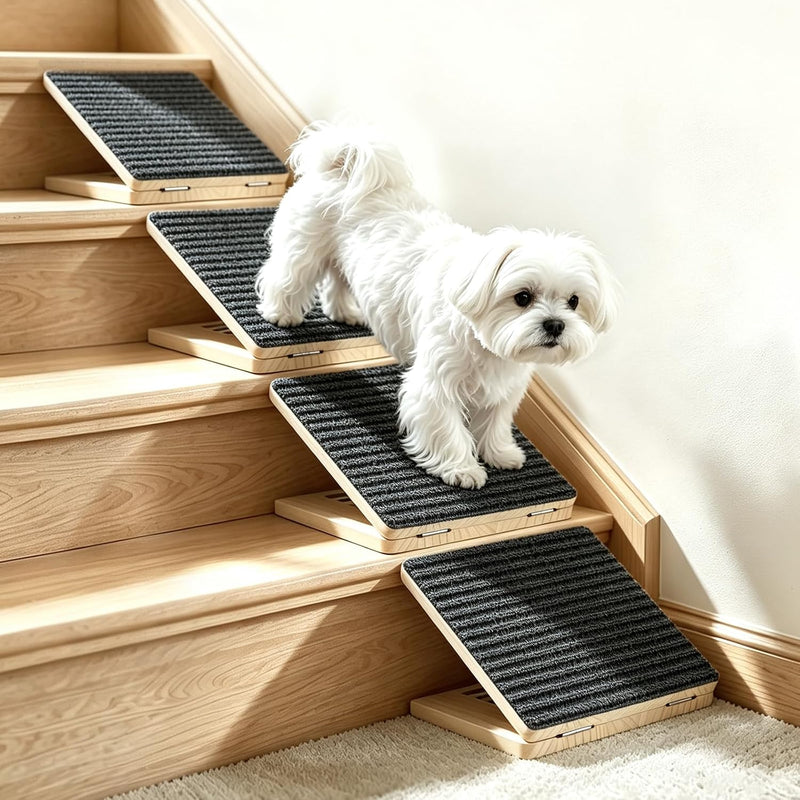 2-Pack Small Dog Ramp for Stairs, Adjustable Gentle Low-Angle Wooden Pet Stair Wedges, Non-Slip Carpet Surface, No Assem