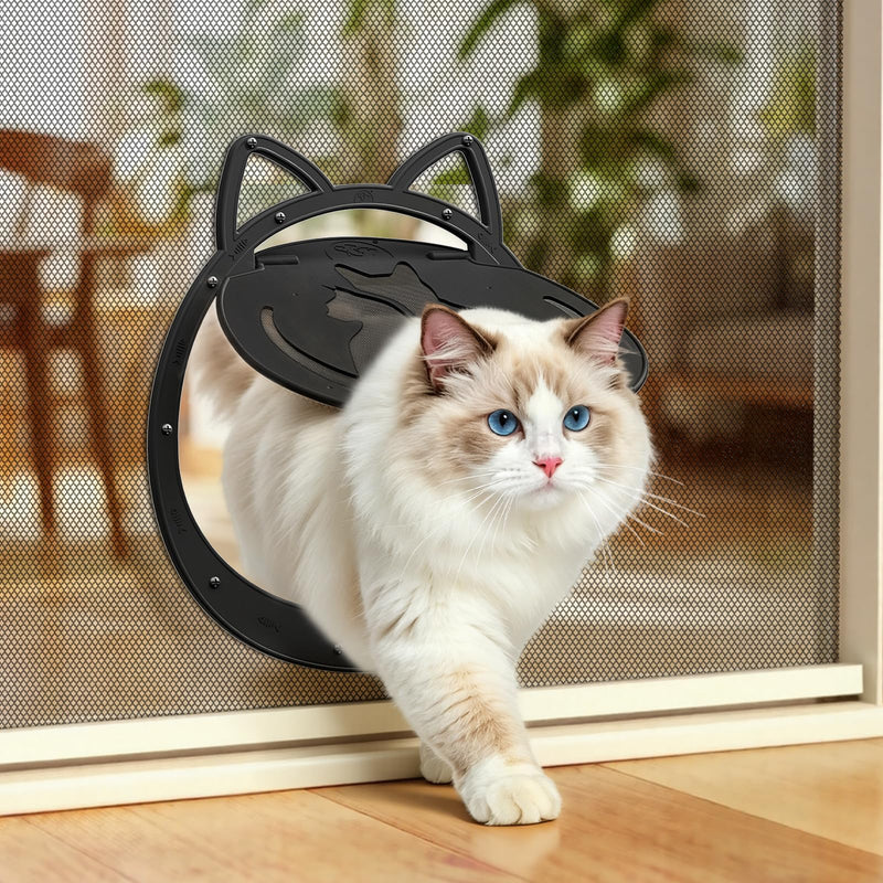 HIDROSIL Cat Door for Screen Door, Inside Openning 10x10x0.5 inch, Patent Desigh Pet Screen Door with Lockable Magnetic Flap for Doggy and Cat Door, Suitable 0-18lb Cats and Small Dogs, Black
