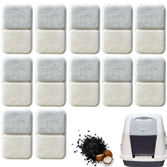 TeurWone 12 Pack Activated Charcoal Filters Refills for Catit Litter Box, Odor Filters for Catit Airsift Jumbo Hooded Cat Litter Pan