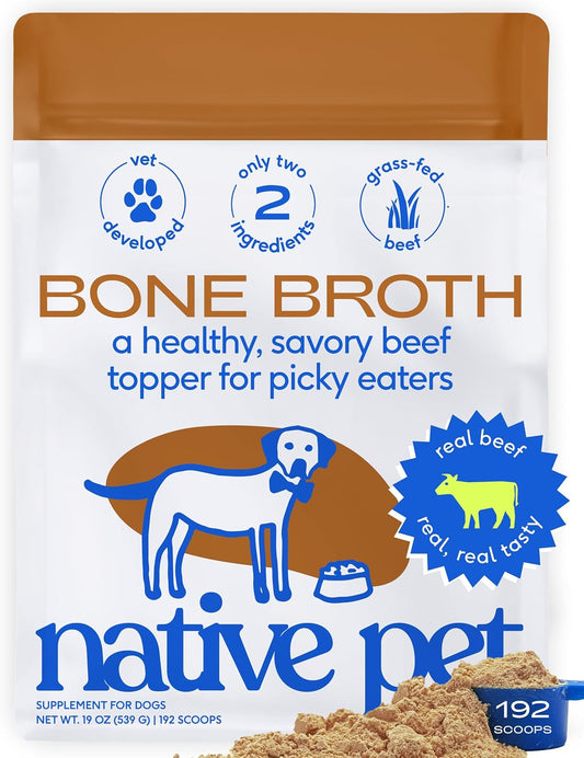 Native Pet Bone Broth for Dogs and Cats - Made with Real Beef Bone Broth, Dog Food Toppers for Picky Eaters- Provides Ex