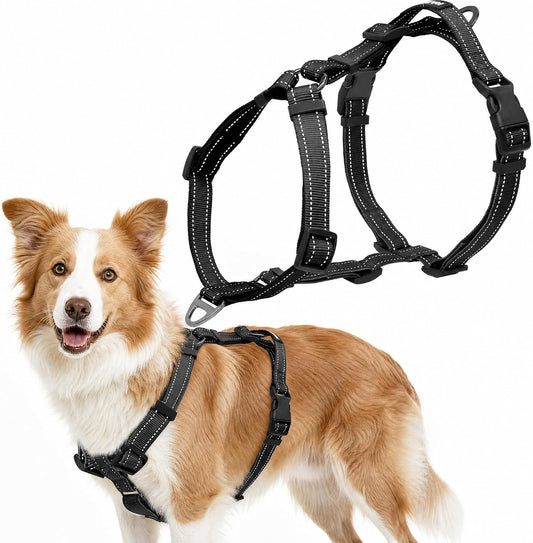 Dog Harness,Adjustable No Pull Dog Harness,Y-Shaped Design, Balance Harness with Reflective, Ideal for Large Dog Training Hiking, Easy Walk Harness,Durable High-Tensile Nylon Black-L