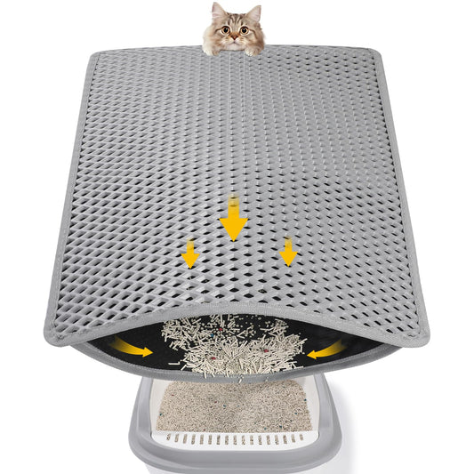 Double Layer Cat Litter Mat, 24x15 Inch Waterproof Litters Box Mat, Non-Slip Cat Mat for Litter Box