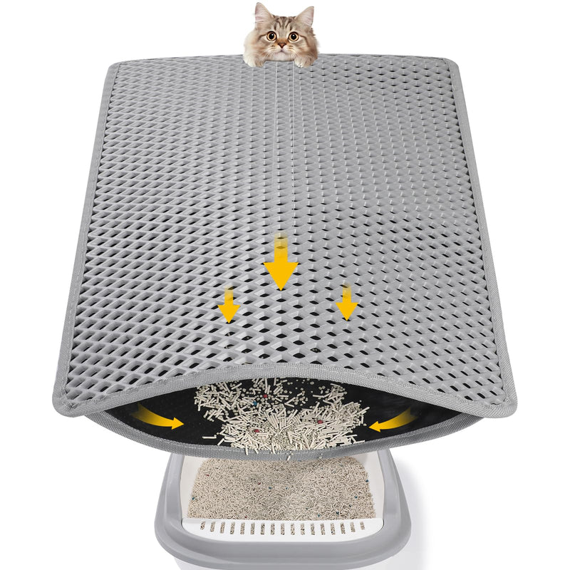 Double Layer Cat Litter Mat, 24x15 Inch Waterproof Litters Box Mat, Non-Slip Cat Mat for Litter Box