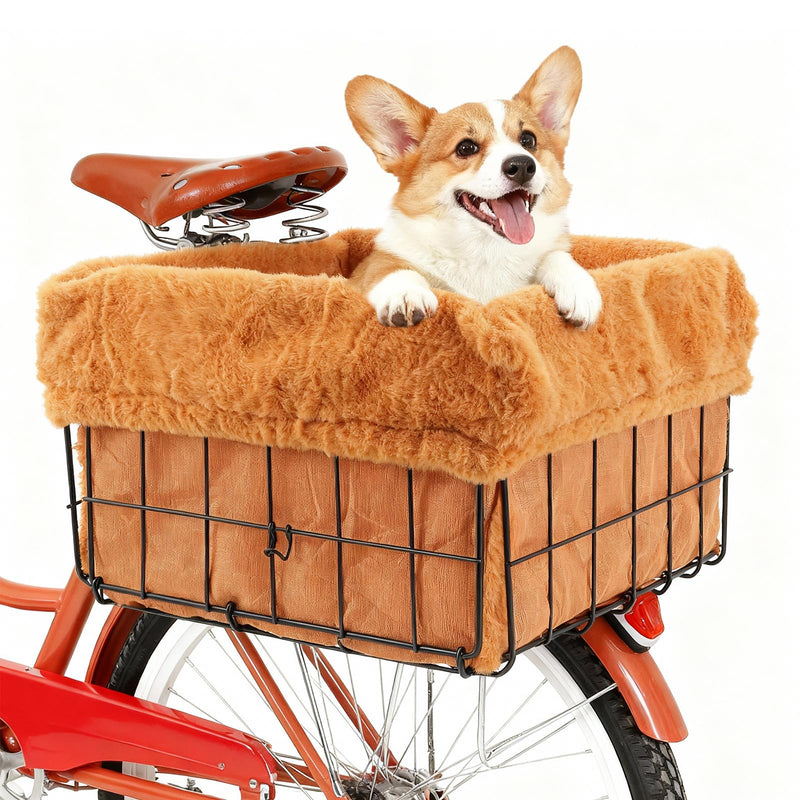 Xixter Pet Bike Basket Liner Comfortable and Warm with Easy Installations,Outer Layer Made of Short Plush Material(Bike Basket Not Included)