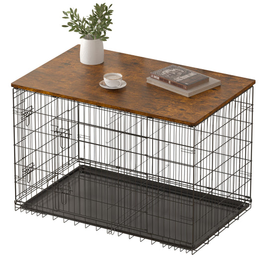 Piskyet Dog Crate Topper Wood Countertop for 48 42 36 30 24 inch Dog Cage, Dog Crate Cover,Dog Kennel Topper(Crate Not Include) (Rustic Brown, for 36 Inch Crate)