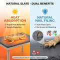 Bearded Dragon Basking Platform, Natural Slate Reptile Basking Rock with Wooden Climbing Ramp, Terrarium Habitat Decor f