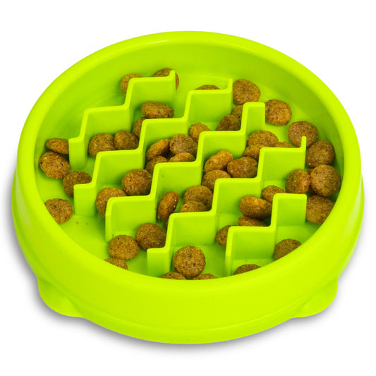 Catstages Kitty Slow Feeder Bowl for Cats & Small Dogs, Puzzle Dish for Fast Eaters, for Wet or Dry Food, Helps Slow Eating & Aid Digestion, Non-Slip, Made Without BPA, 3/4 Cup, 5-Inch, Green