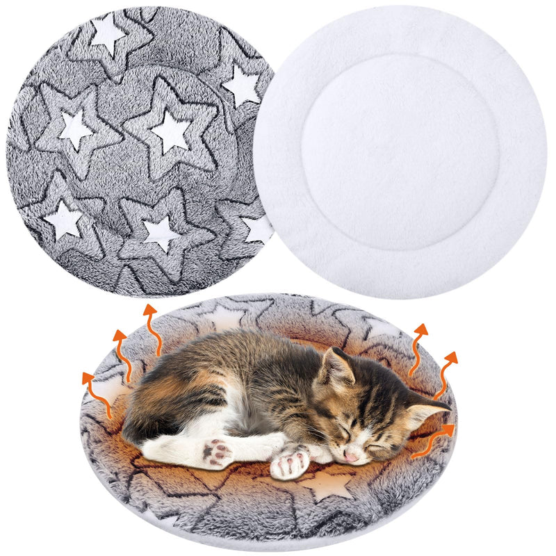VitalCozy 2 Pack Self Heating Cat Pad Self Heating Cat Bed Machine Washable Heat Pet Mat Reversible Body Thermal Warm Round Dog Bed Crate Blanket for Feral and Indoor Cats(12'',Double Star)