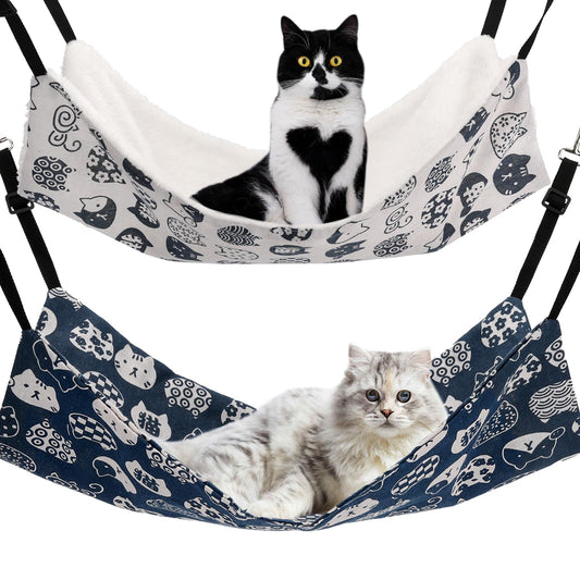 Admaison Cat Hammock for Cage Hanging Reversible 2Pack,Pet Hammock Bed Adjustable,Soft Sleeping Hammock for Cats,Ferret,Puppy,Rabbits,Small Animals (M, CAT)