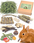 Bissap Rabbit Chew Toy, Natural Bunny Treats Snacks with Timothy Hay Water Grass Mat Chewing Bamboo Apple Sticks Box for