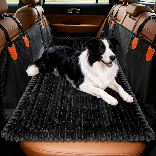 tokameiu Dog Car Seat Covers for Back Seat, Dog Bed for Car, Car Seat Protector, Fit for Backseat Extenders, Non-Slip Soft Durable for Cars Trucks and SUVs(Black,50x24.6 inch)