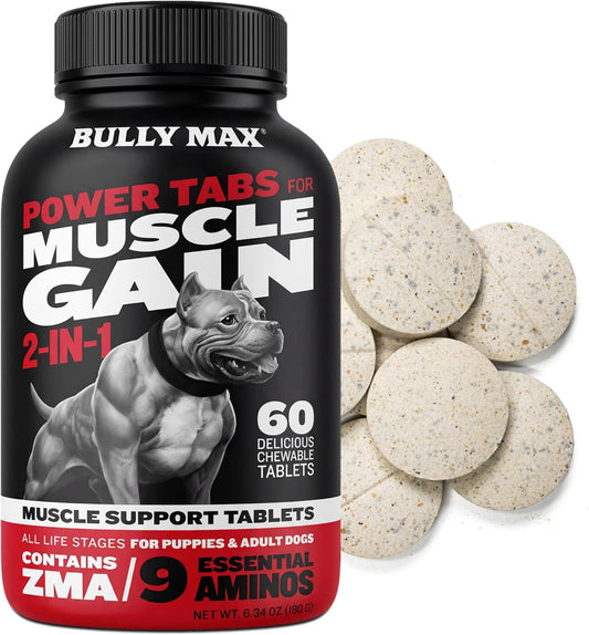 Bully Max Dog Muscle Builder Chewable Tablets - Vitamins & Supplements for Muscle Gain & Growth for Puppy & Adult Dogs - Vet-Recommended Dog Multivitamin for Al