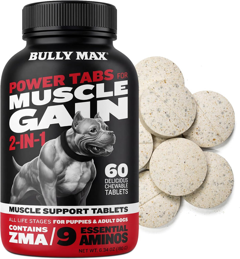 Bully Max Dog Muscle Builder Chewable Tablets - Vitamins & Supplements for Muscle Gain & Growth for Puppy & Adult Dogs - Vet-Recommended Dog Multivitamin for Al
