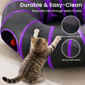 Love's cabin Round Cat Tunnel for Indoor Cats, Collapsible Pet Play Tunnel with Teaser Wand, Peek Holes & Hanging Ball, Interactive Kitty Tube for Kittens & Rabbits, Purple