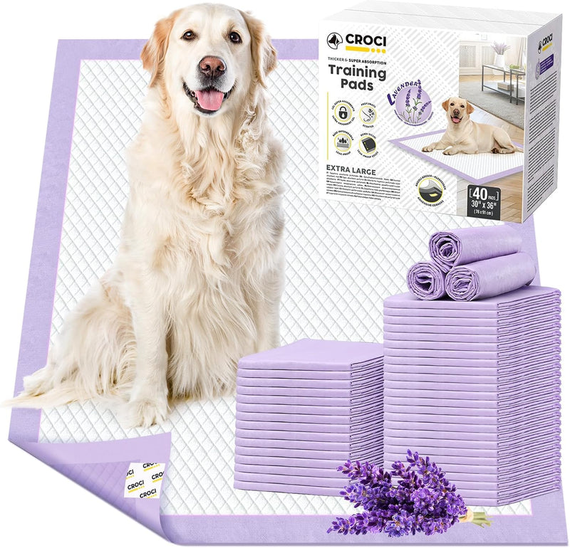 CROCI Puppy Pads with Adhesive Tabs Leak Proof Lavender Scent 30x36in 40Ct