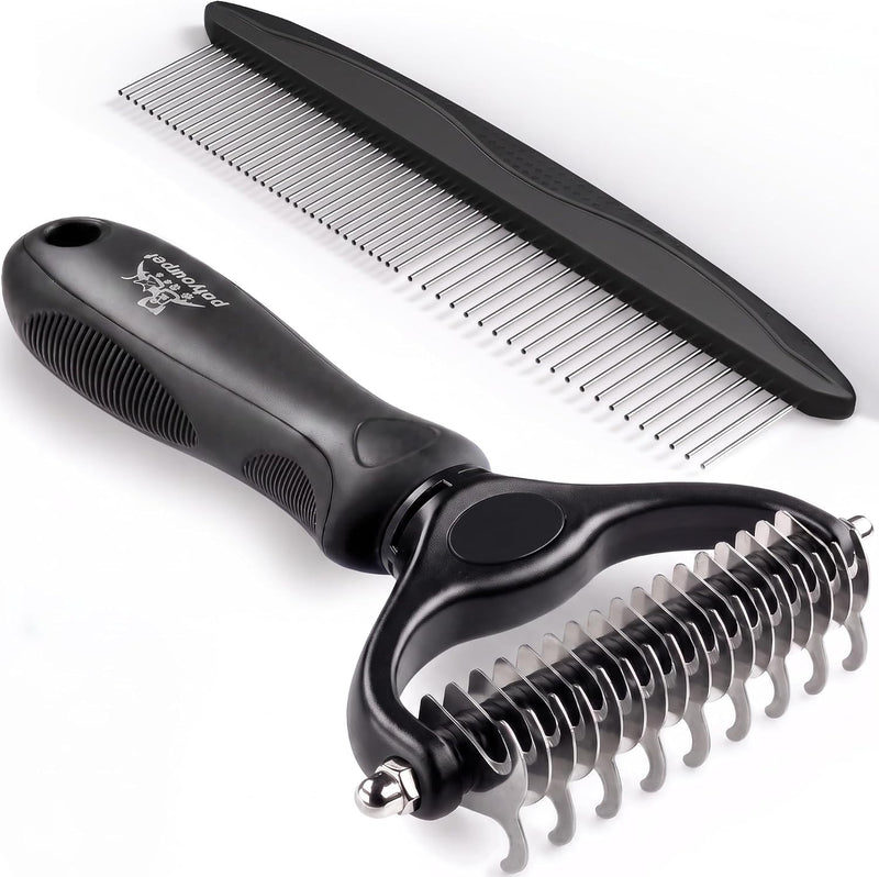 Pat Your Pet Deshedding Brush & Metal Comb Grooming Combo for Cats & Dogs