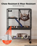 VEVOR Metal Small Animal Cage 34.06"H 2-Tier Rolling Ferret Cage On Wheels, 0.55" Wire Spacing Large Cages with Ramp, Tr