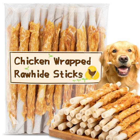 MAQIHAN Chicken Wrapped Rawhide Dog Treats - Hide Twists Chicken Wrapped Rawhide Sticks, Pet Chew Snacks Hide Sticks Training Reward Treats for Puppy, Small Dogs