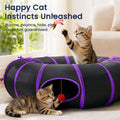 Love's cabin Round Cat Tunnel for Indoor Cats, Collapsible Pet Play Tunnel with Teaser Wand, Peek Holes & Hanging Ball, Interactive Kitty Tube for Kittens & Rabbits, Purple