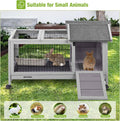 Wooden Rabbit Hutch Indoor and Outdoor, Rabbit Cage with Removable Wire Netting and Leak Proof Tray, Mobile Bunny Cage w