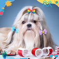 Tondiamo 100 Pack Tie Dye Dog Hair Bows for Dogs Spring Dog Hair Bows with Rubber Bands Puppy Rhinestone Grooming Dog Hair Accessories for Small Girl Dogs