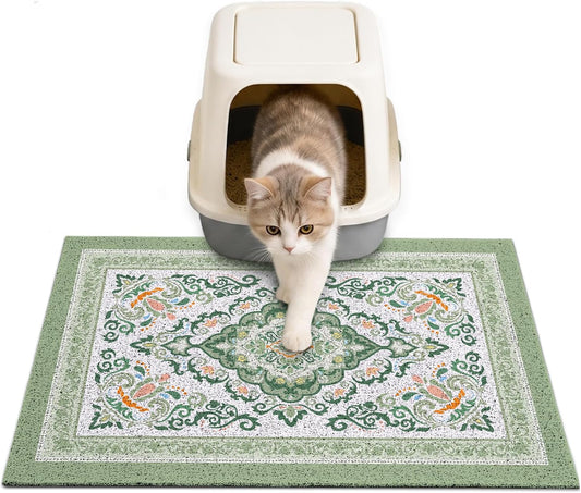 Unicorn Catcher Cat Litter Mat 24" x 15" Non-Slip Litter Box Mat Washable Litter Catcher Mat for Litter Box Indoor Food Mat Supplies Essentials, DarkSeaGreen