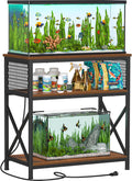 Snughome 29 Gallon Aquarium Stand with Charging Station, Heavy Duty Fish Tank Stand with Storage Cabinet, Metal Aquarium