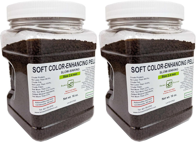 Brine Shrimp Direct Soft Moist Color-Enhancing Sinking Pellet 2.4mm, 16 oz. for Fish & Axolotl (Pack of 2)