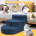 Dog Stairs 3 Steps Foam Pet Ramp for Small Dogs Cats, Navy Blue