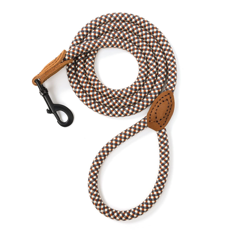 Mile High Life Rope Leash with Genuine Leather Connection, 6 FT/5 FT/4 FT, Heavy Duty Leash for Medium & Large Dogs (Brown, 48 Inch)