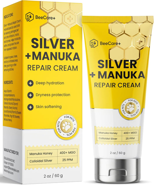 Silver + Manuka Repair Cream for Hot Spot Treatment for Dogs – Helps with Scratches, Irritations, Bites & Cuts – Cat Wou