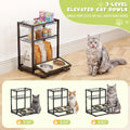 CACHOLIV Elevated Cat Bowl Stand Feeding Station, 3-Tier Cat Food Organizer & Storage, Pet Feeding Station with Cat Table, Cat Food Stand for Large Medium Cats, 3 Height Adjustable, Black