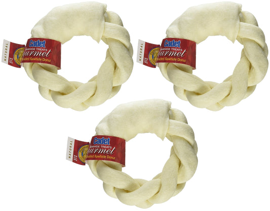 IMS PET Cadet Rawhide Treats Gourmet 5" Braided Rawhide Donut Pack of 3
