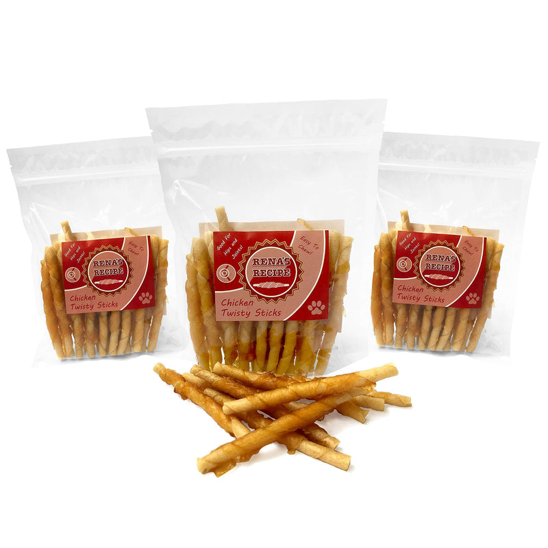 Rena's Recipe Chicken Twisty Sticks (8 oz) (Pack of 3) Rawhide Free Chicken Wrapped Soft Chews with Glucosamine for Joint Health