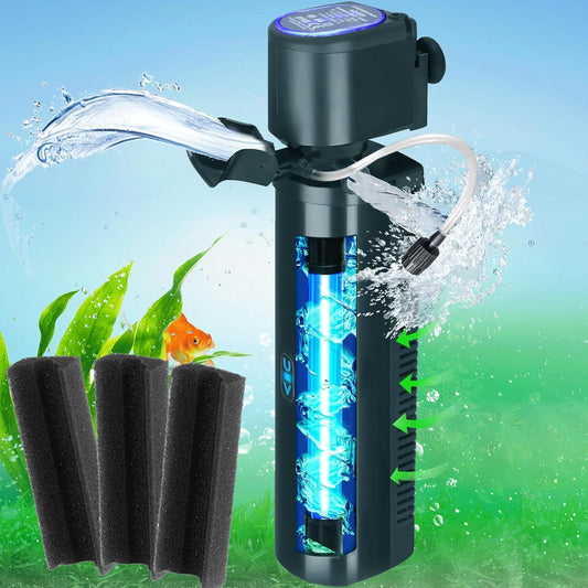 coospider-repta 200GPH Aquarium Filter, U-V for Aquarium for 20-75 Gal Tank, Submersible Pump Filter for Green Water and