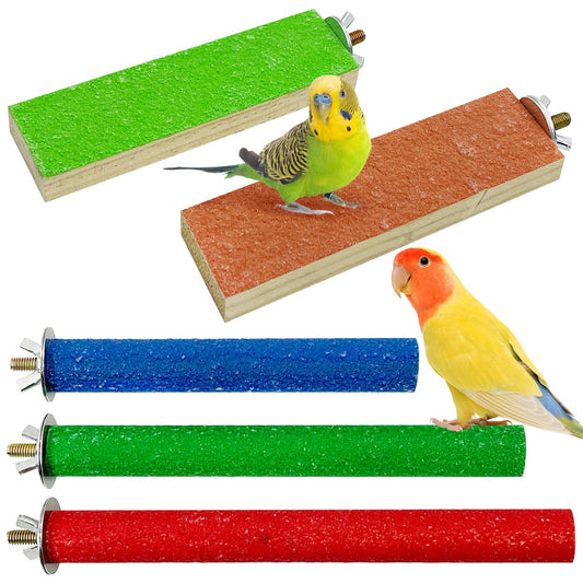 Hamiledyi 5 PCS Bird Perch Stand - Wooden Parrot Perch Stand with Colorful Sand Paw Grinding Stick Trim Beak Wood Platform for Bird Nail Trimming - Cage Accessories for Parakeets & Cockatiel