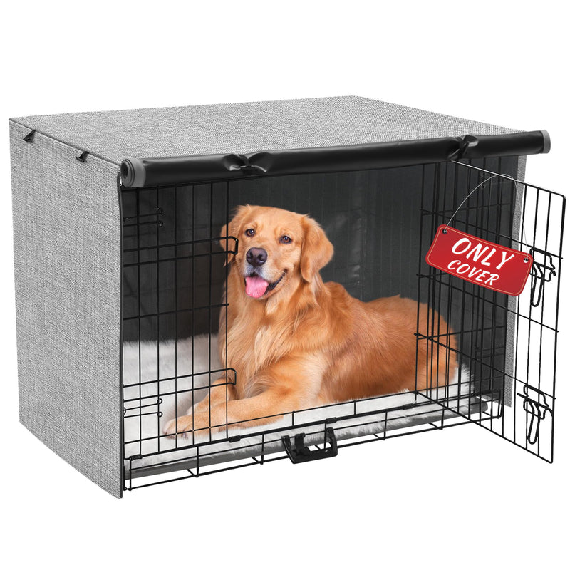 Dog Crate Cover - Double Door Waterproof Pet Kennel Cover, Durable 600D Polyester Protective Cage Cover for 42 Inch Dog Crate - Grey