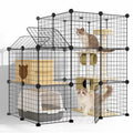 3-Tier DIY Indoor Cat Cage with Skylight, Accommodates Multiple Pets; Foldable Large Cat Cage Enclosure (with Litter Box Area); 43.7-Inch Metal Wire Cat Bed Habitat