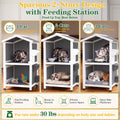 PetsCosset Cat House for Outdoor Cats, Weatherproof 2-Story Wooden Cat Shelter with 2 Rooms, Feeding Station, Escape Door, Pull-Out Floor and Openable Asphalt Roof, Grey