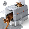 KISENG Stainless Steel Litter Box with Lid, High Sided Enclosed Metal Litter Box for Big Cats, Easy Cleaning Anti-Urine Leakage, Non-Sticky Cat Box, Front Entry Top Exit KittyBox, Includes Mat & Scoop