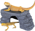 REPTI ZOO Large Bearded Dragon Basking Platform, 12.5x7x5 inch Gecko Hide Cave with Heat Storage Slate Stone, Reptile Ba