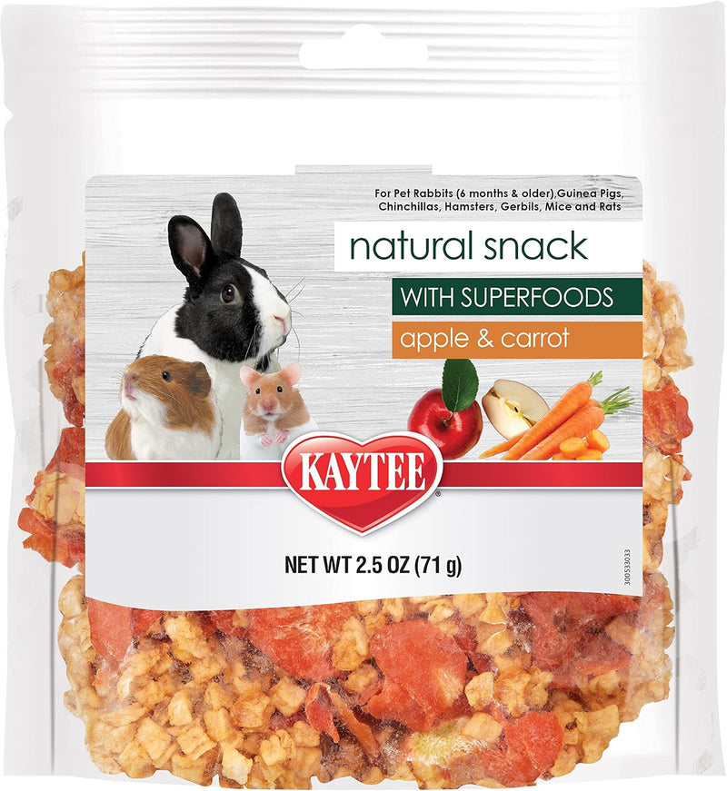 Kaytee Natural Snack with Superfoods For Pet Guinea Pigs, Rabbits, Hamsters, and Other Small Animals, Apple & Carrot, 2.