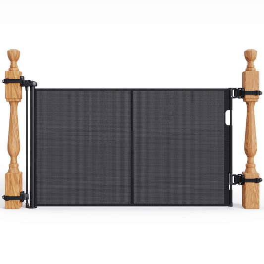 Upgraded Retractable Baby Gates for Stairs & Banister, Mesh Dog Gate Indoor, Extends to 55" Wide 33" Tall, Child Safety Gate for Stairway, Banister & Wall Mount (Black)