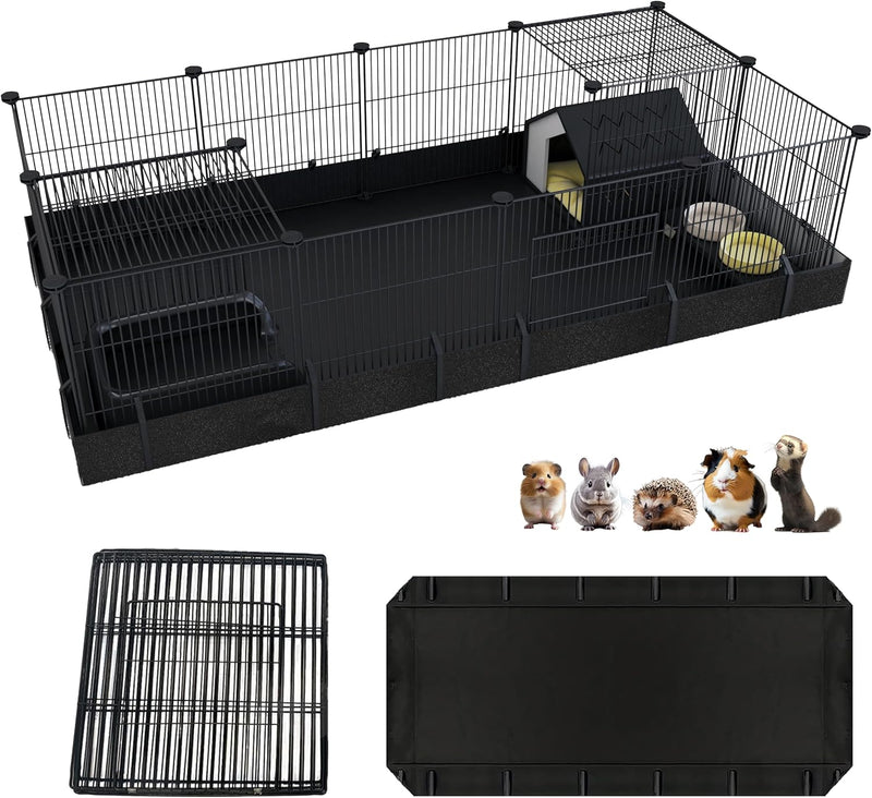 Xymoso DIY Guinea Pig Cages with Waterproof Canvas Bottom,16 Panels Small Animal Cage Pet Playpen with Door for Bunny Tu