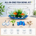 Jucoan 0.9 Gallon Glass Fish Bowl with Decor, Clear Round Shallow Glass Bowl for Betta Fish and Aquatic Plants, Includes