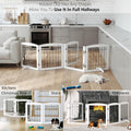 PAWLAND Free Standing Dog Gates for The House Stairs Doorways Indoor Foldable Wooden Small White Puppy Pet Gate Step Over Fence 60" W 24" H 3 Panels