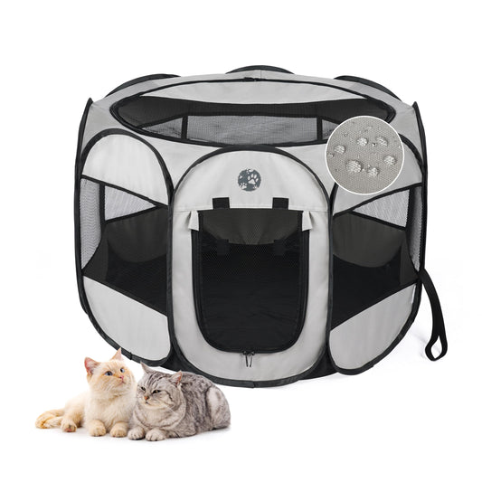 Portable Dog or Cat Playpen - Lightweight Durable Playpen for Pets - Easy Clean Up Foldable Pet Playpens with Waterproof Bottom & Self-Locking Zipper Door - Indoor/Outdoor Collapsible Crate for Pets