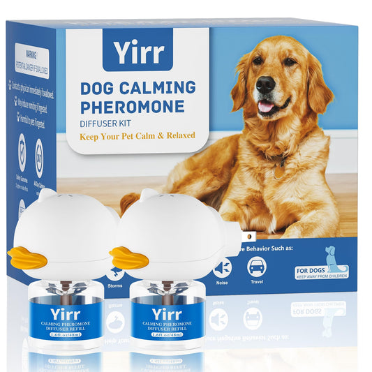 Yirr Dog Calming Pheromone Diffuser Kit, 60 Days Long Lasting Calming Diffuser for Dogs, Relieves Anxiety, Barking, Fighting, Destructive Behavior & Accidental Peeing, 2 Diffusers 2 Refills, Odorless
