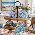 3Pcs Beach Theme Wooden Tabletop Ocean Sea Turtle Conch Decor Signs